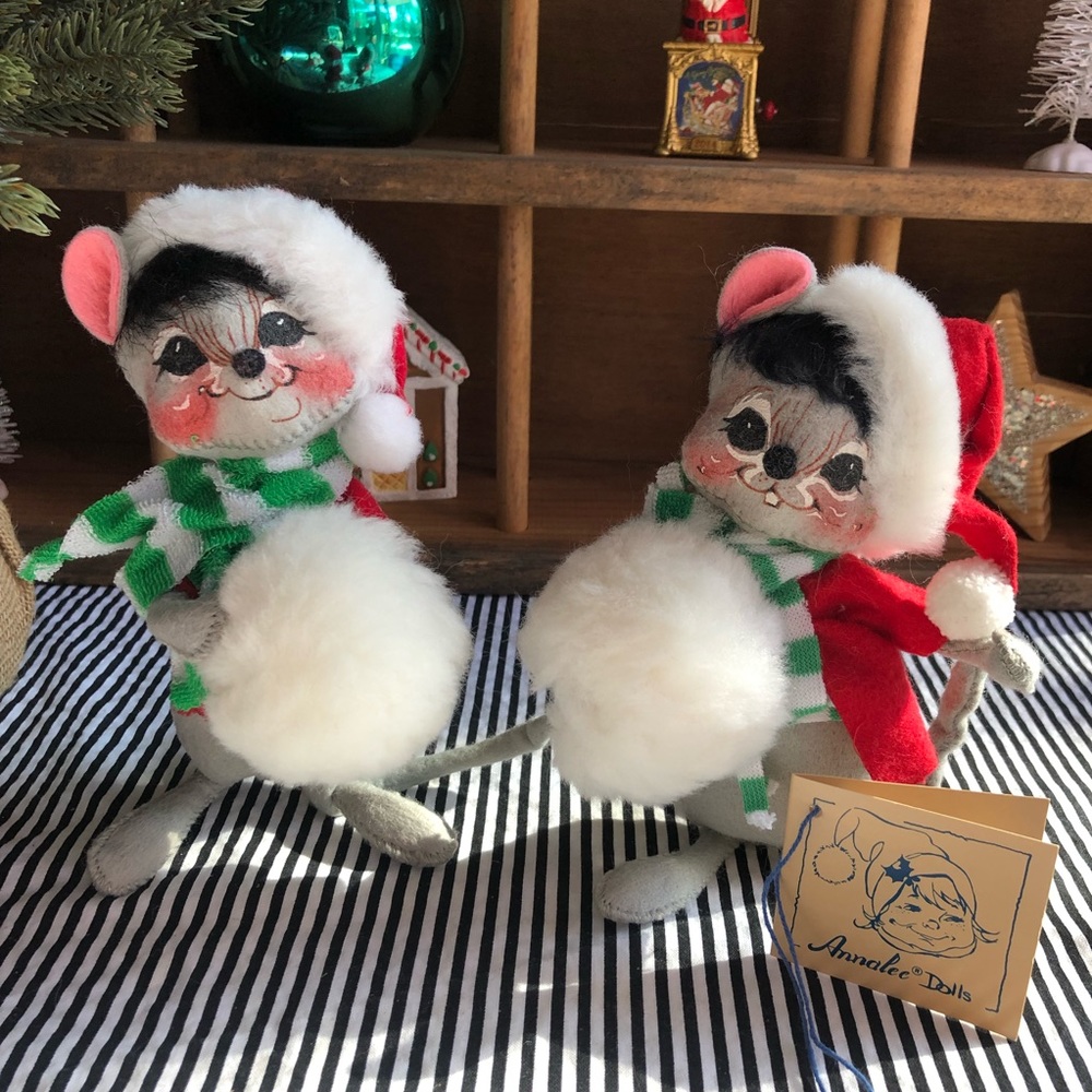 Two Vintage Annalee Mice W/Snowball